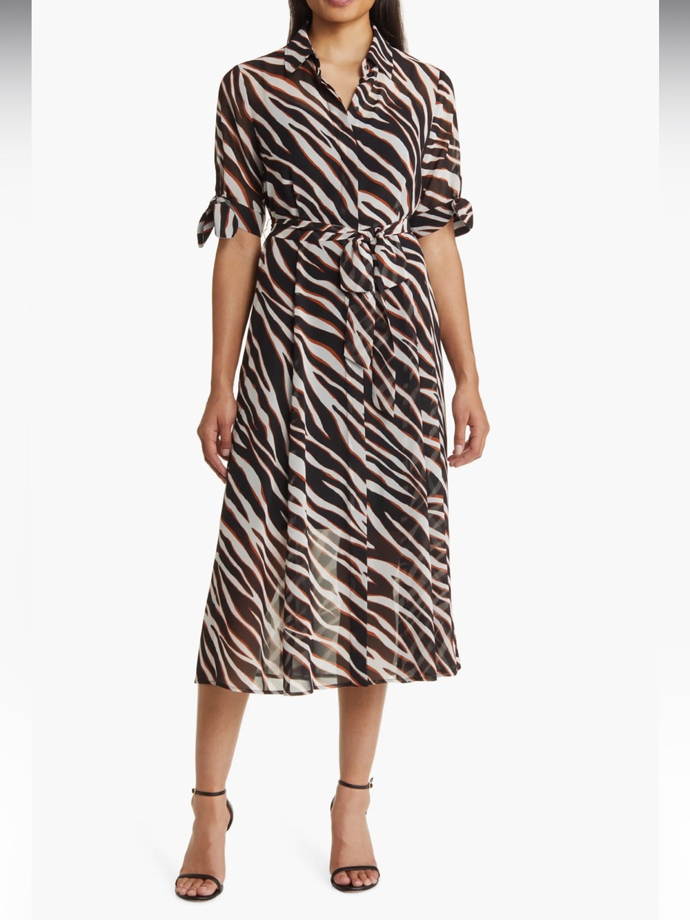 NWT Anne Klein Sz 10 Women’s Animal Print Tie Sleeve Midi Shirtdress Ret $139!